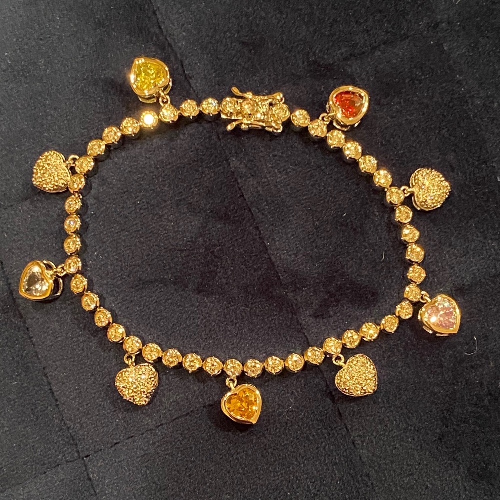 Beautiful Rhodium Heart Charm Tennis Bracelet CZ